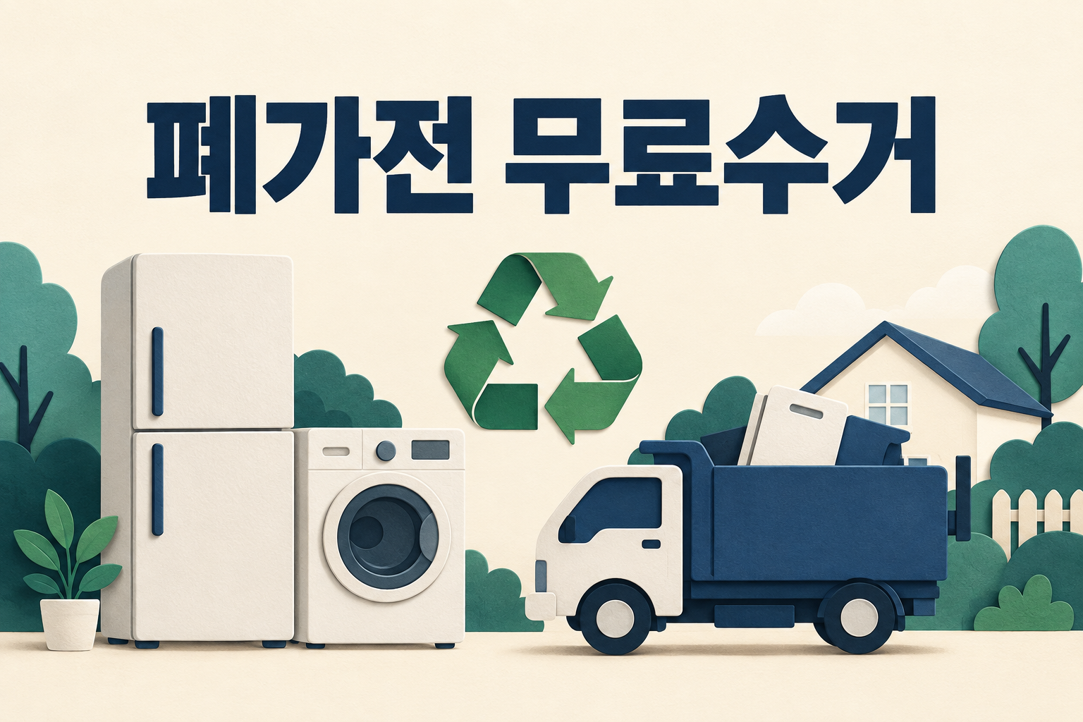 냉장고와 세탁기를 방문 수거하는 설명용 일러스트
