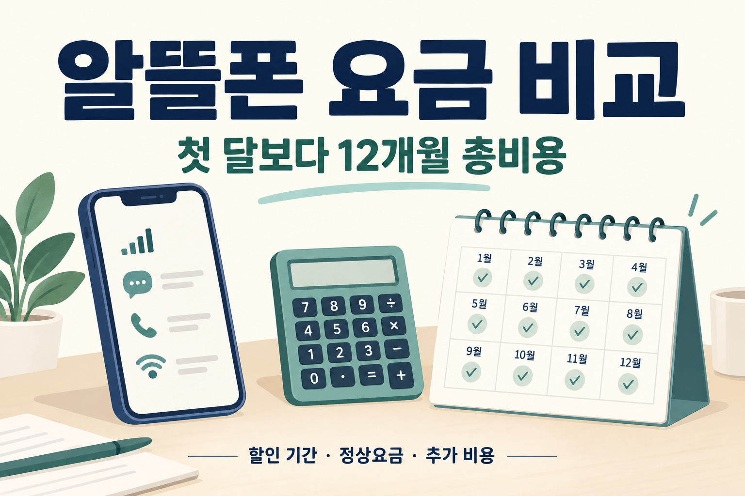알뜰폰 요금제를 첫 달 가격보다 12개월 총비용으로 비교하자는 안내