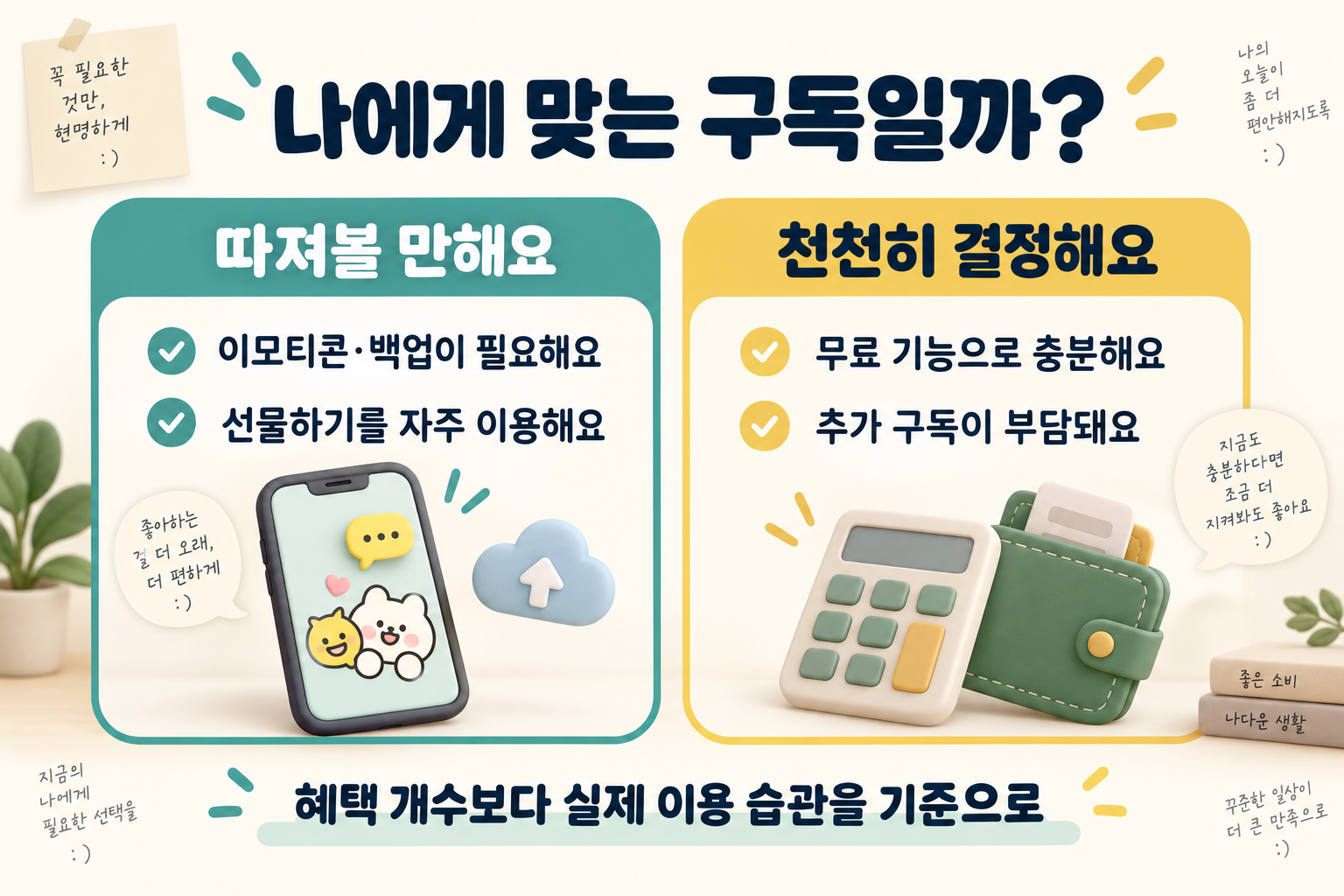 콘텐츠와 쇼핑을 이용하는 경우와 이용하지 않는 경우를 나누어 멤버십 필요성을 비교한 그림